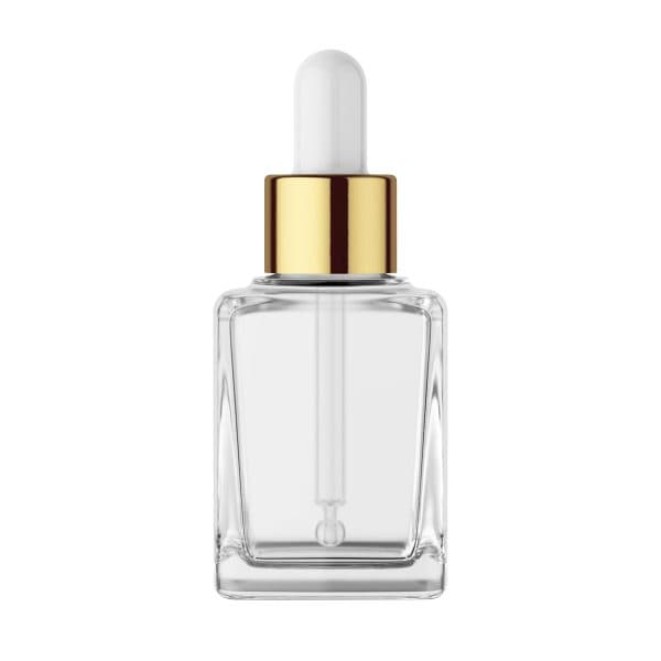 Refillable Cube Clear Glass Bottle with Gold Dropper | 50 ML