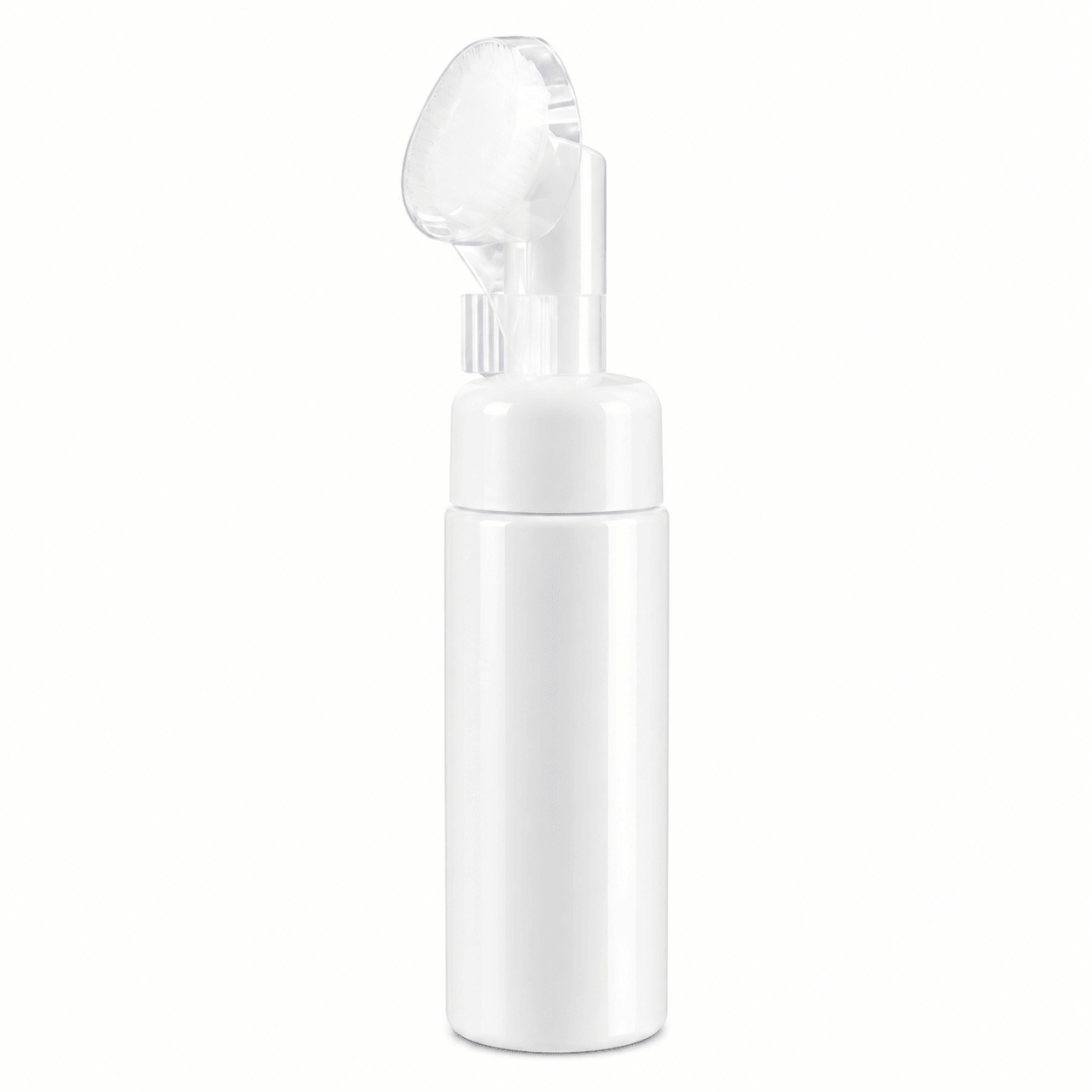 Refillable White Plastic Foaming Face Wash Bottle with Silicone Brush | 5oz/150ML