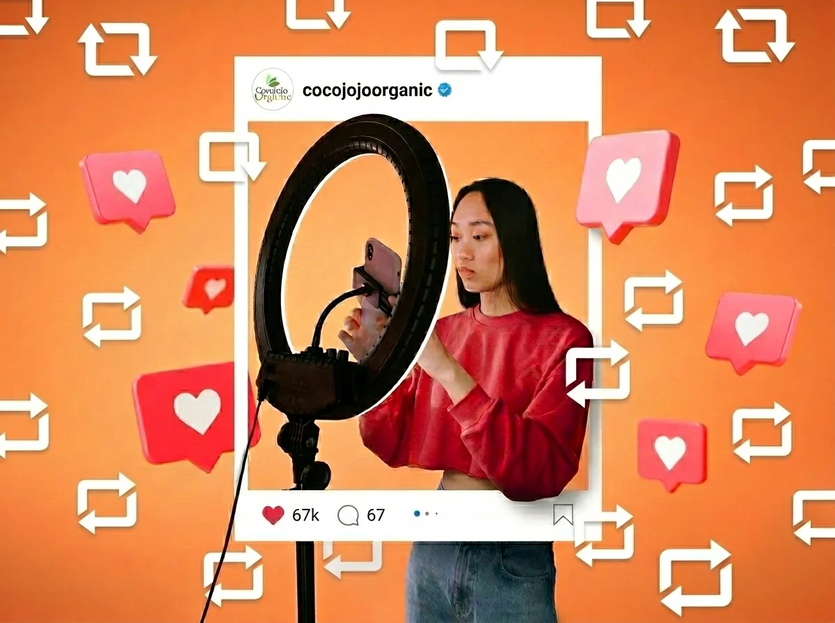 Creator filming a beauty story with a ring light